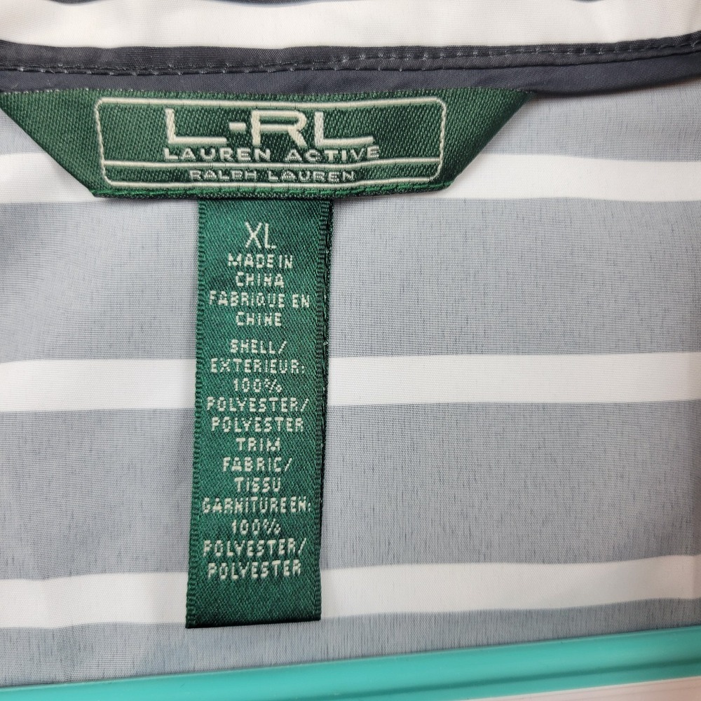 Vintage Lauren Ralph Lauren Active Jacket Womens L Black White Stripe Nautical - Picture 12 of 16